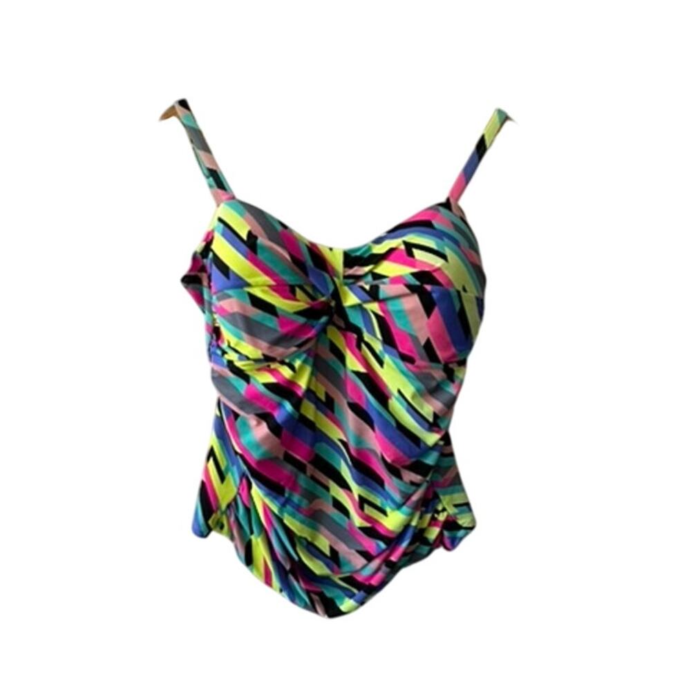 Relleciga Vibrant Multi Color  Ruched Sides Tankini Top Women's XXL New